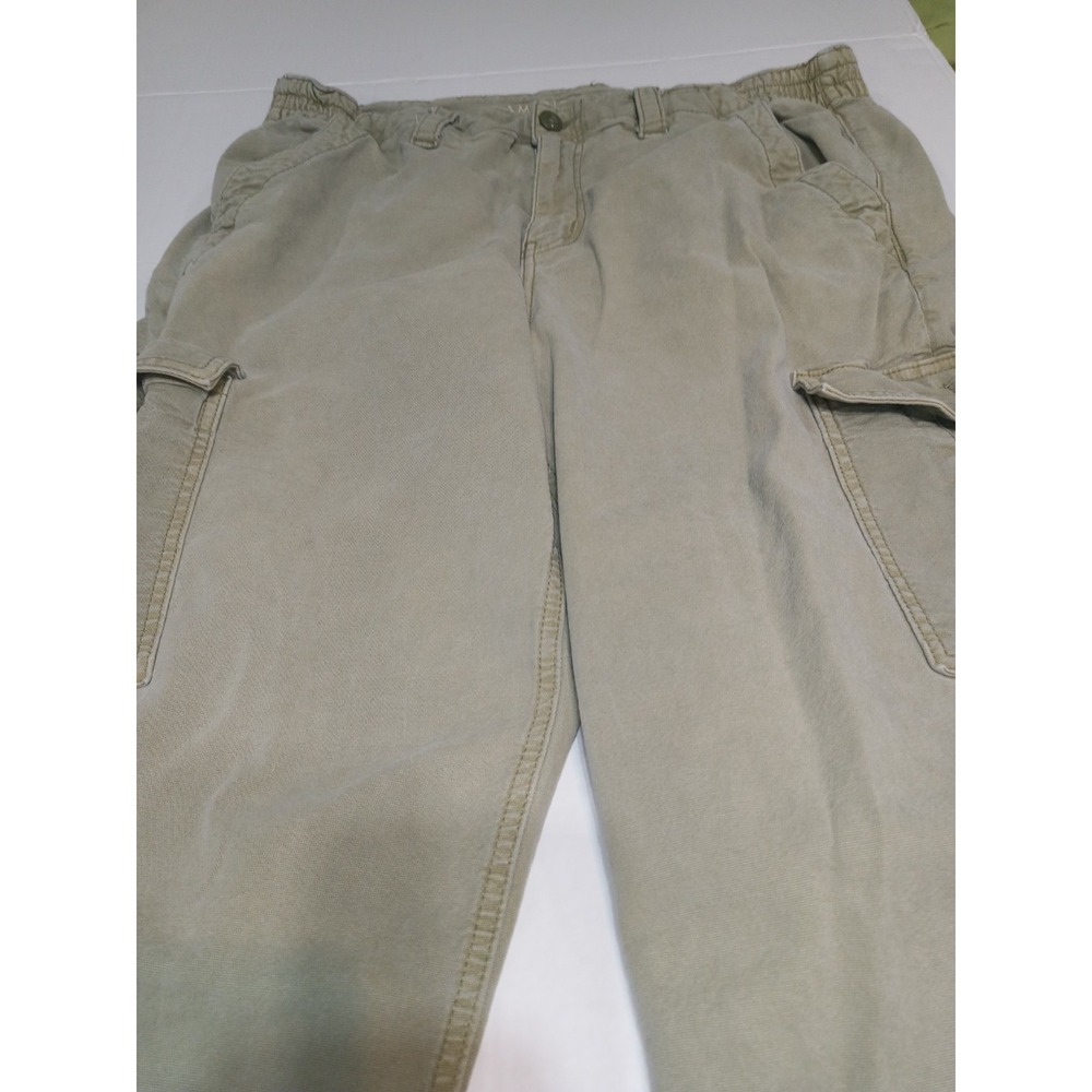 American Eagle Cargo Pants Womens 16 Tan Stretch Utility Casual Wide Leg - Picture 10 of 13